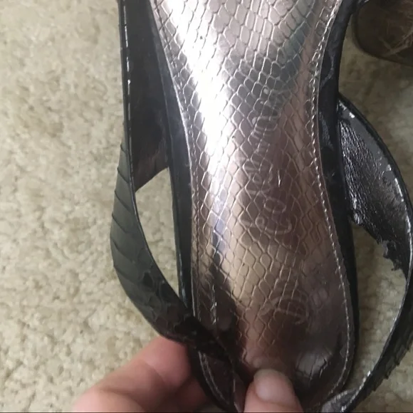 Sam Edelman Erica Flats Peep Toe Snakeskin Embossed Leather Slingback Black - Picture 9 of 13